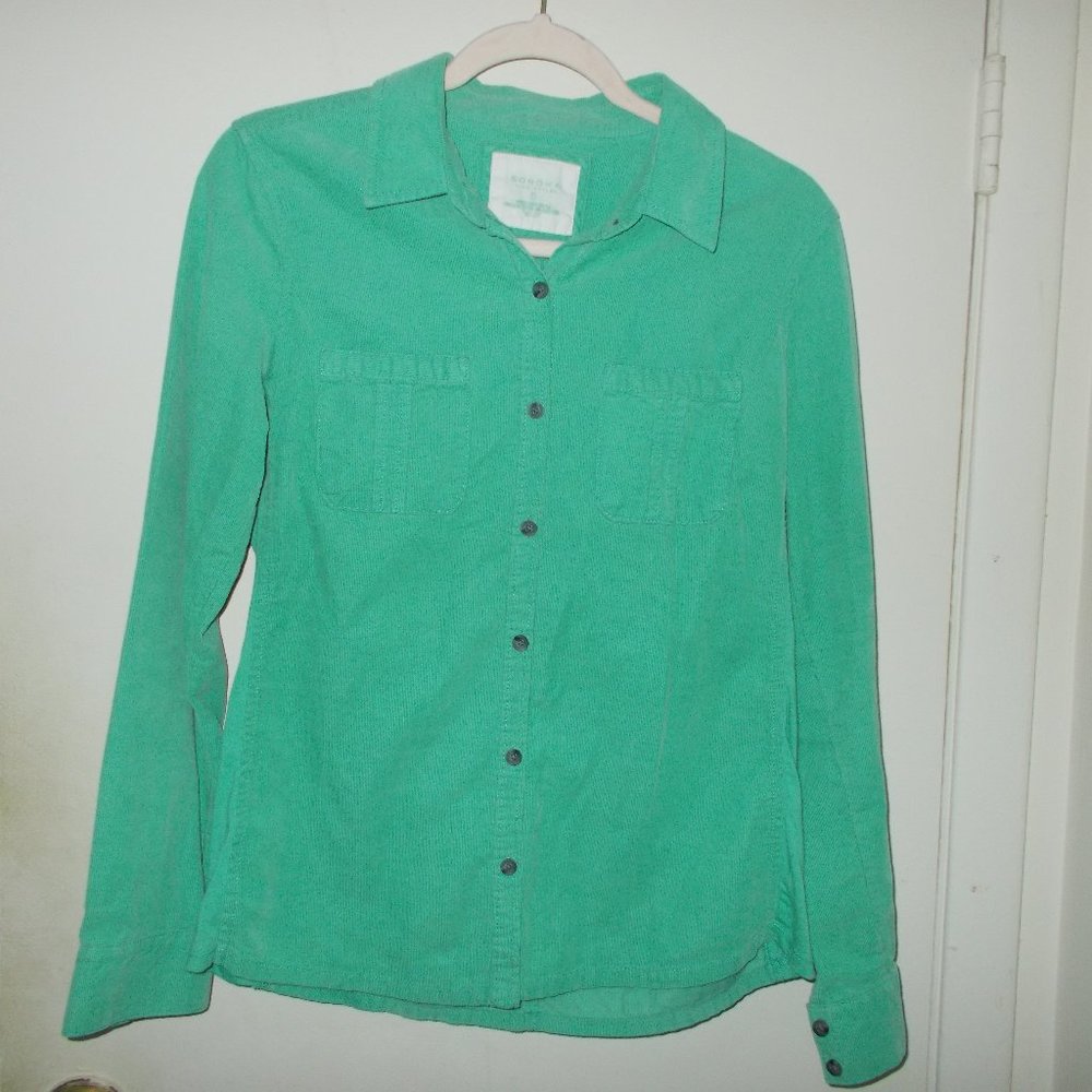 Sonoma Corduroy Button Up Top Green Size Small